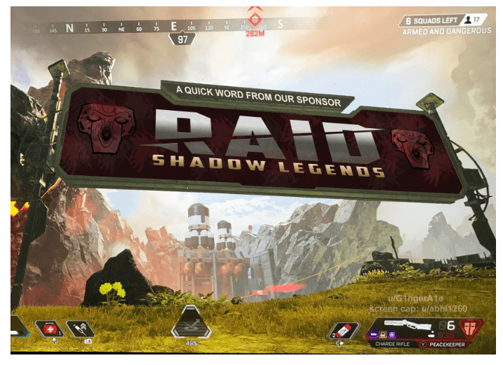 Screenshot of in-game sponsorship from Raid Shadow Legends
